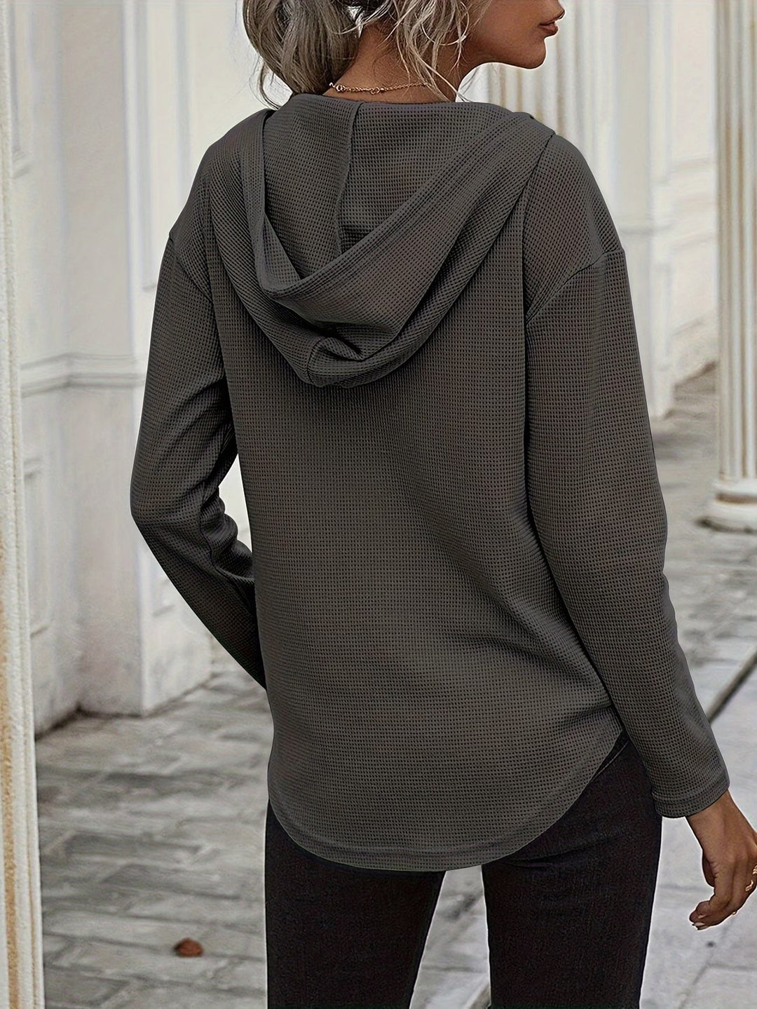 Laurette - Long Sleeve V Neck Hoodie