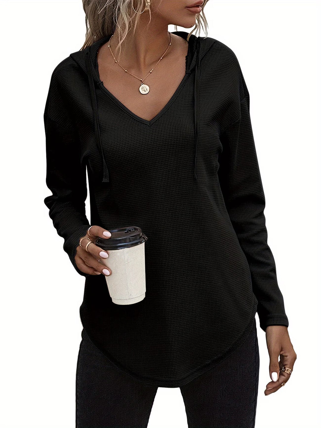 Laurette - Long Sleeve V Neck Hoodie
