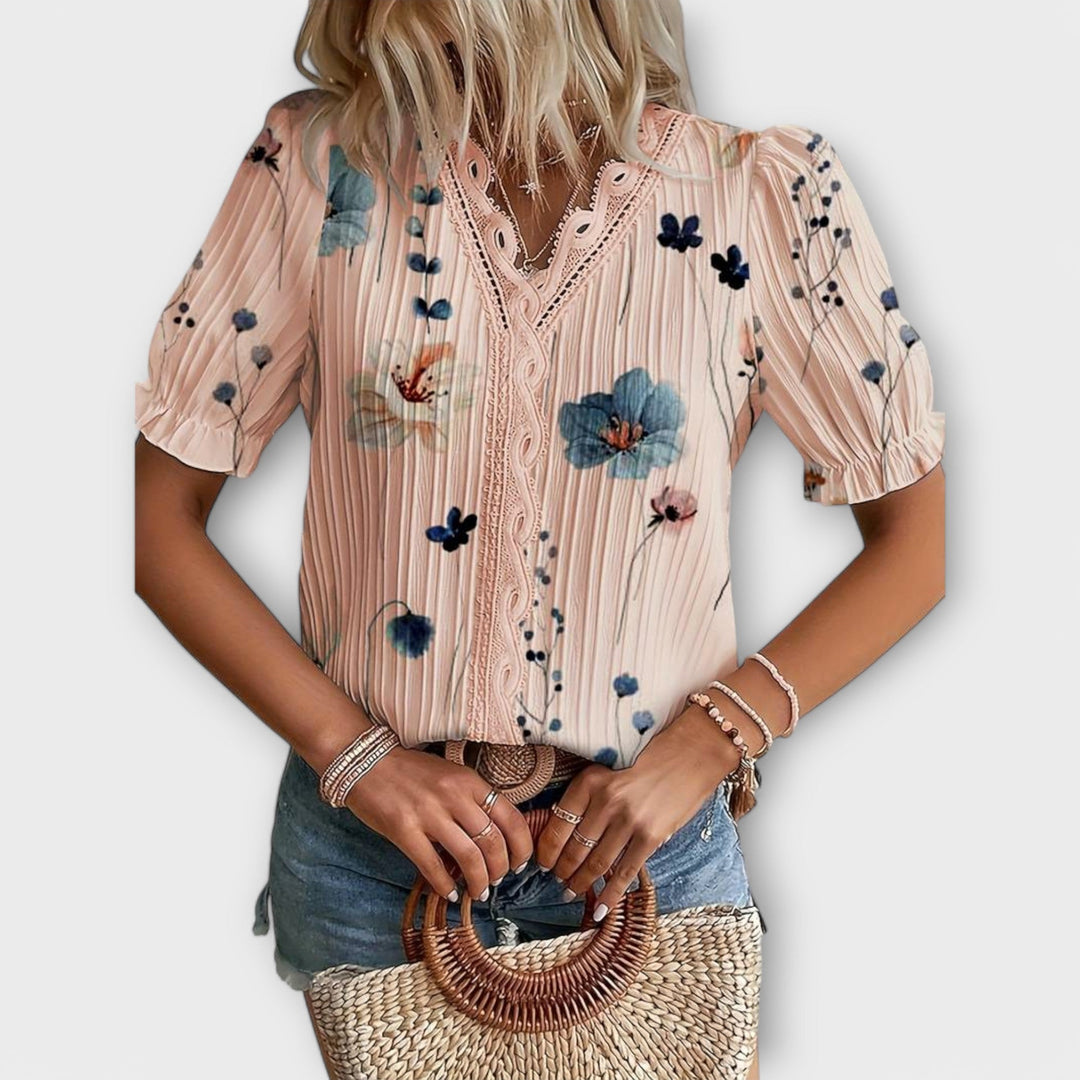 Bruni - Elegant Short Sleeve Printed Blouse