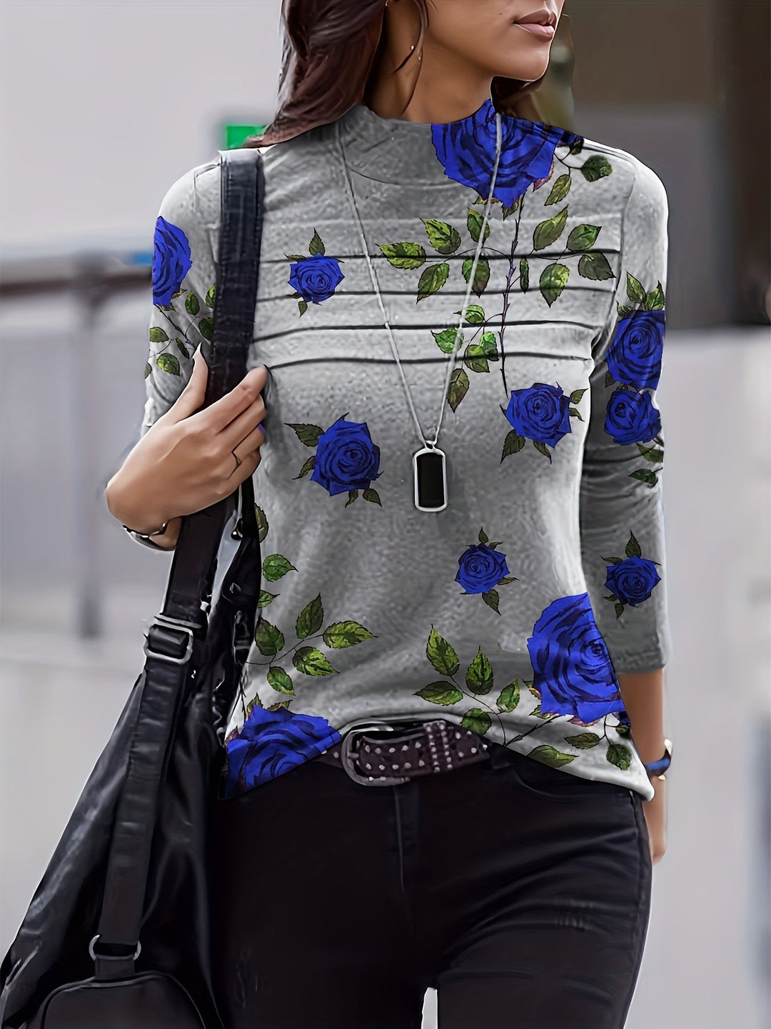 Fayeandra - Printed Mock Neck Top With Pleated Detail