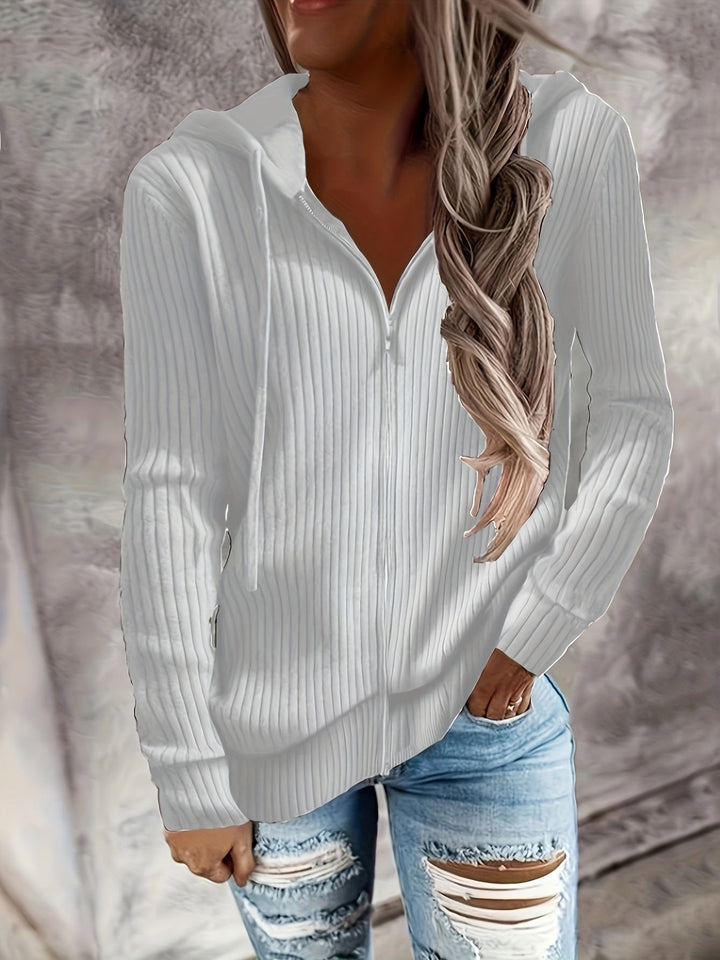 Tatjorina - Loose Fit Long Sleeve Ribbed Hooded Cardigan