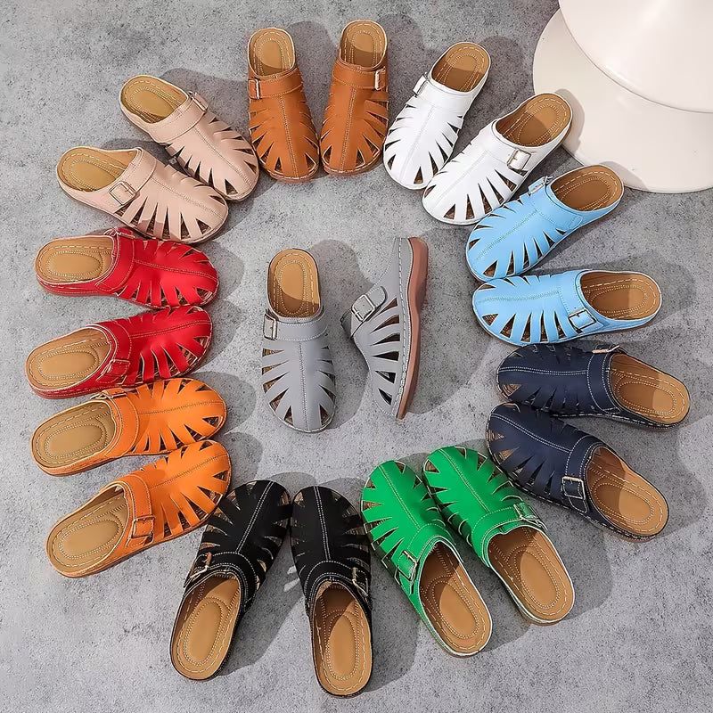 Alvena - Closed Toe Cutout Buckle Flat Sandals