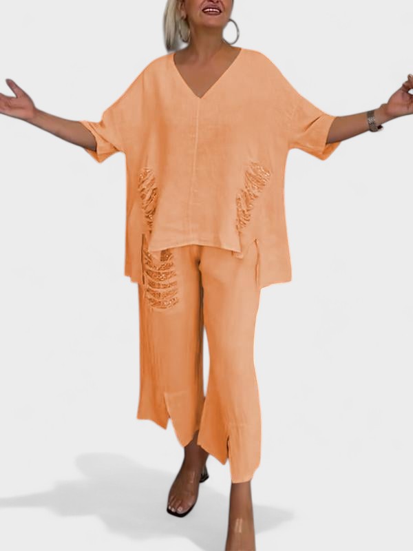 Raisa - V-Neck Two Piece Set For Summer