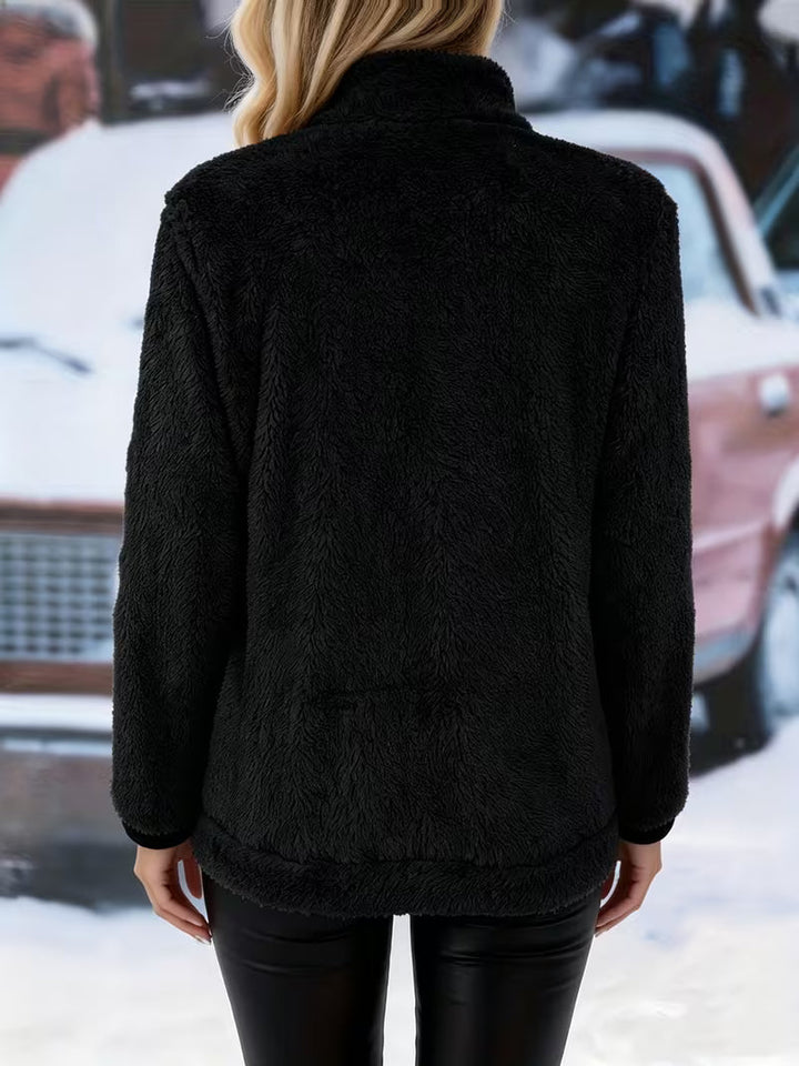 Esmeetta - Fuzzy Long Sleeve Zip-Up Jacket