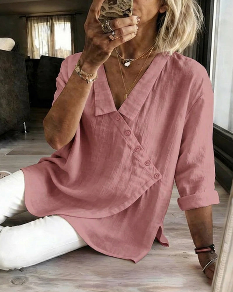 Ritienne - Comfortable Blouse With Collar And Asymmetrical Button