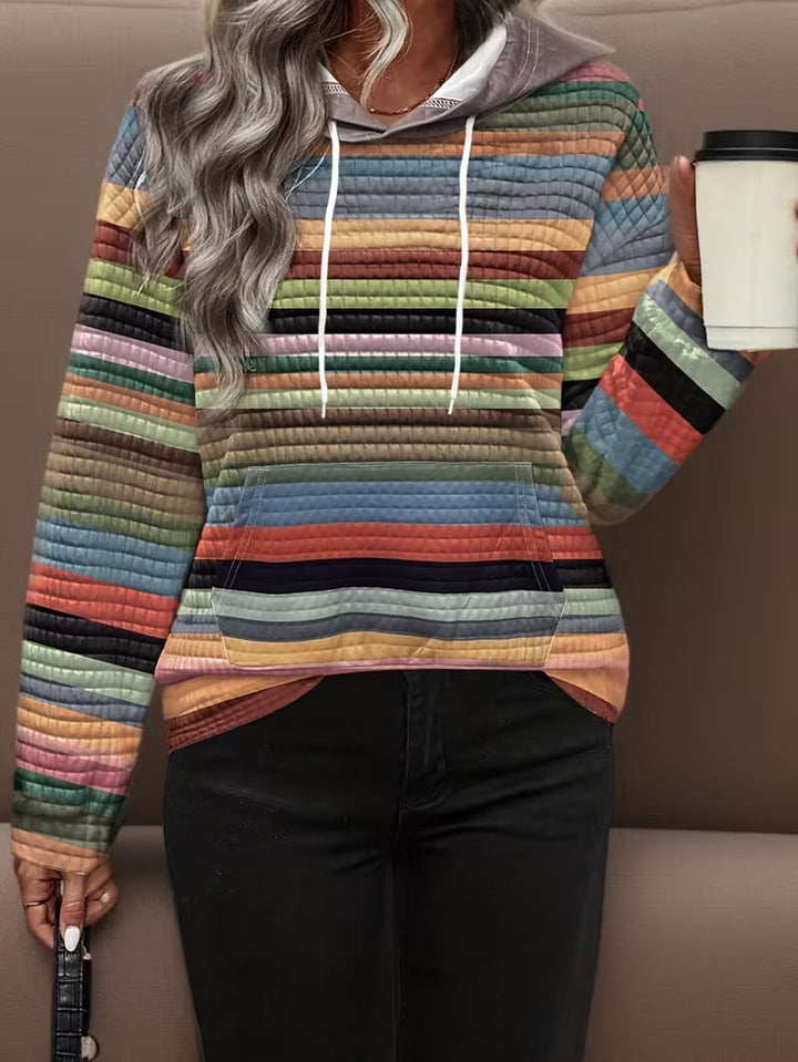 Elysavova - Striped Print Hooded Sweatshirt