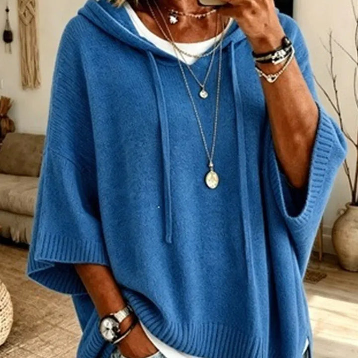 Oriaette - Oversized Knit Hoodie With Drawstring