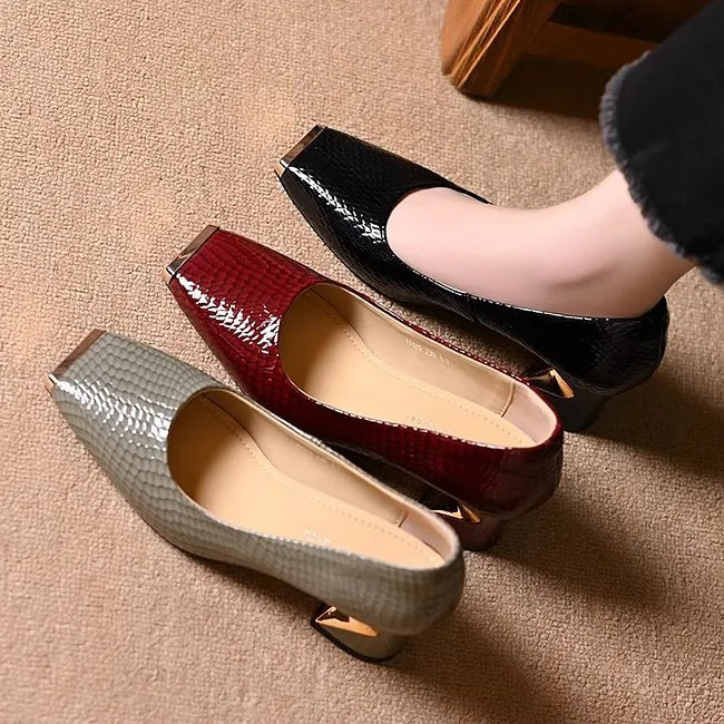 Saskiya - Snakeskin Pattern Pumps With Chunky Heel