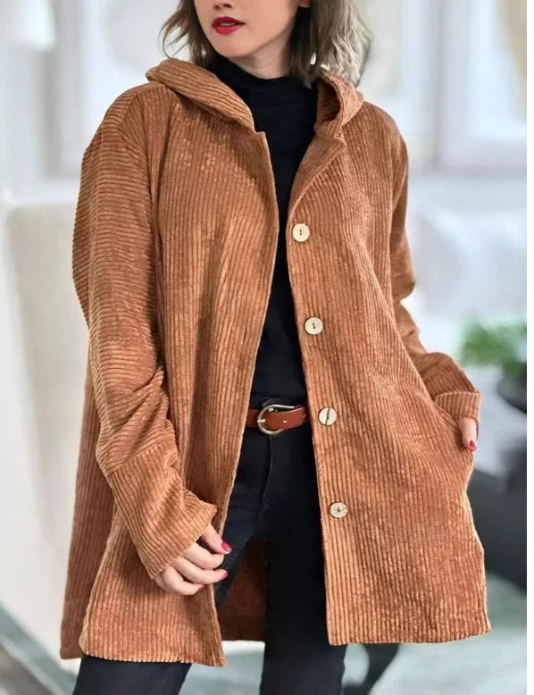 Elysita - Stylish Hooded Corduroy Coat