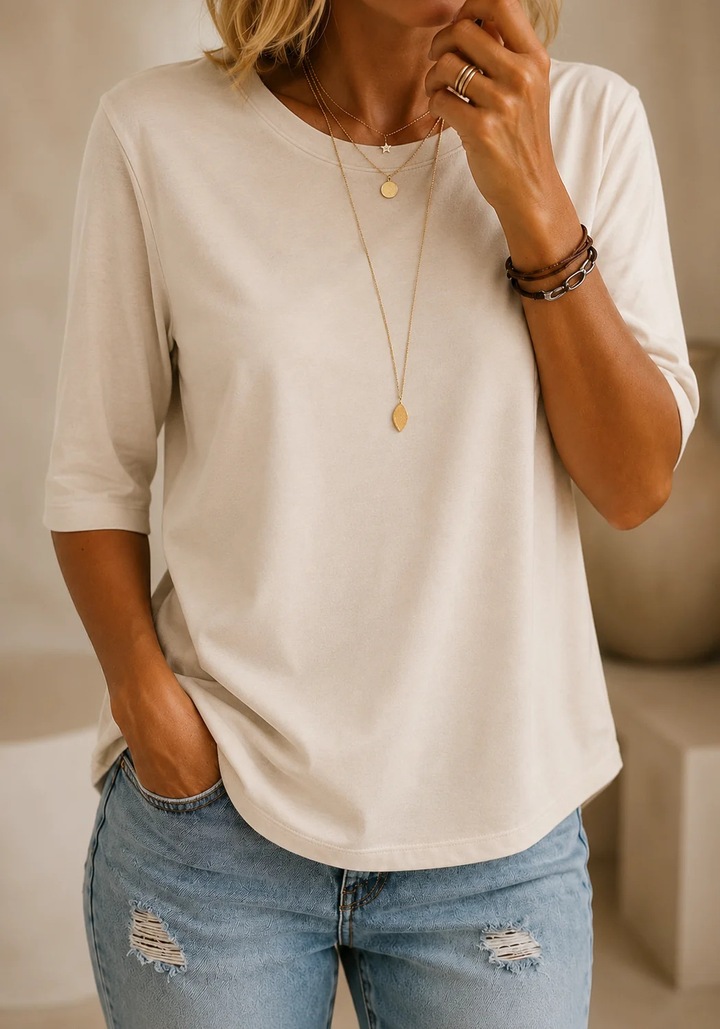 Alivea - Crew Neck Three Quarter Sleeve T-Shirt