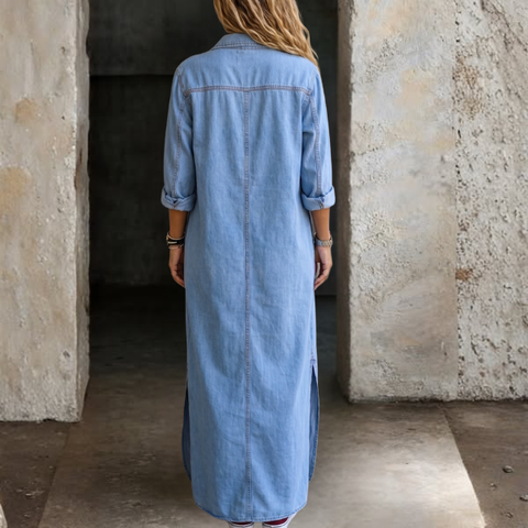 Noshina - Denim Button Front Maxi Dress