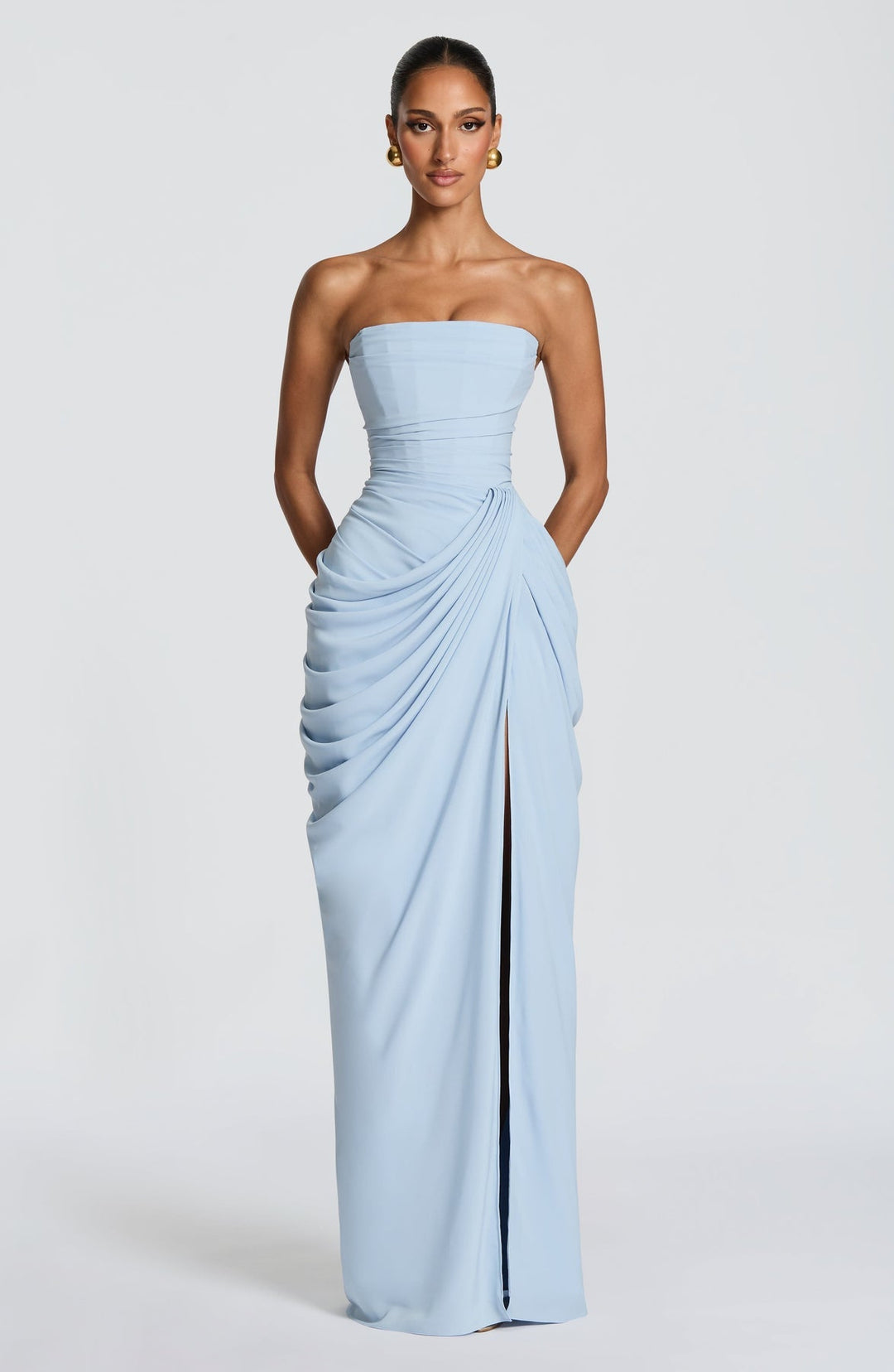 Sabrina - Strapless Sculptural Split Maxi Dress