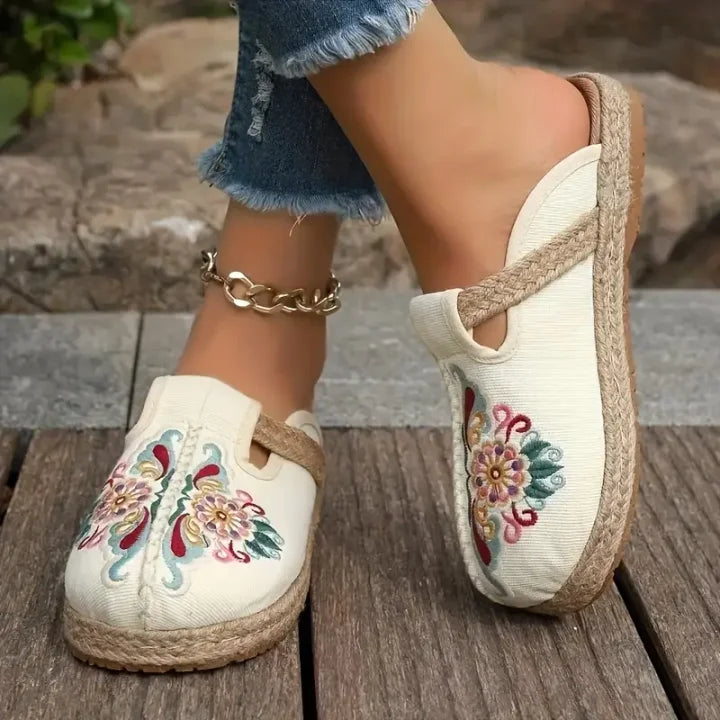 Katy - Handcrafted Cotton Floral Mules
