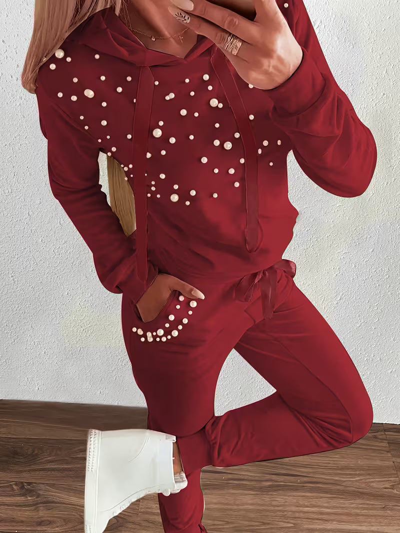 Kiarora - Pearl-Embellished Hooded Two-Piece Set