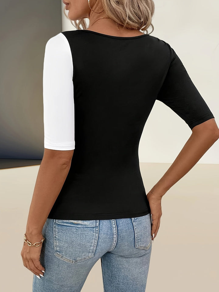 Althirida - Contrast Color Block Square Neck Top