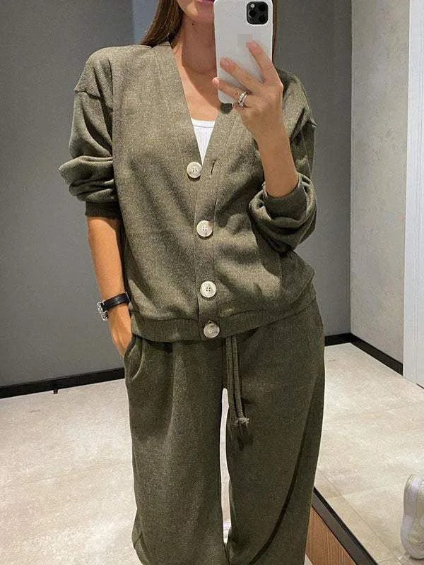 Anisa - Cardigan Top Lace Up Two-Piece Set