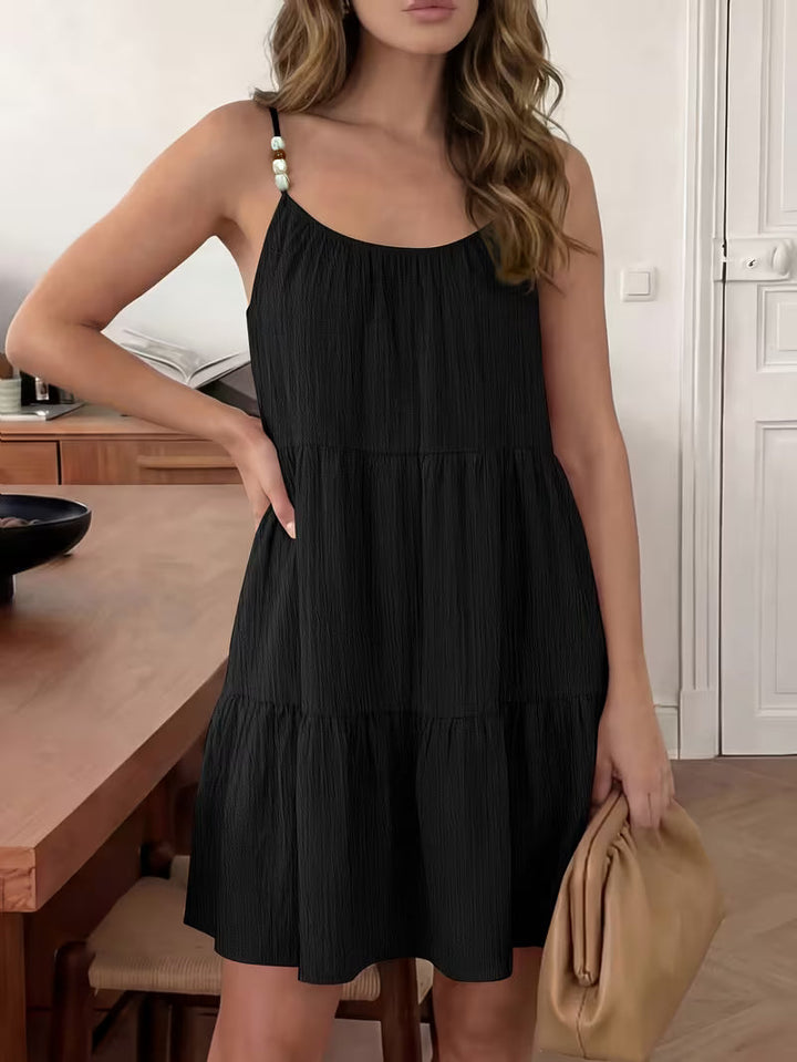 Masley - Loose Fit Spaghetti Strap Mini Dress
