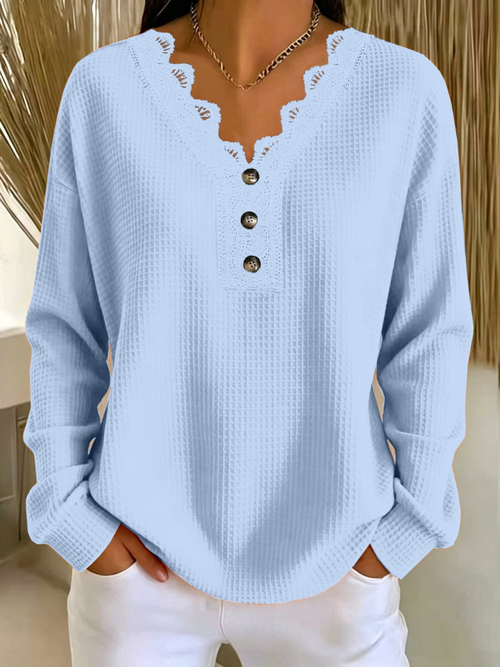 Brigeaia - Winter Long Sleeve Lace Top With Button