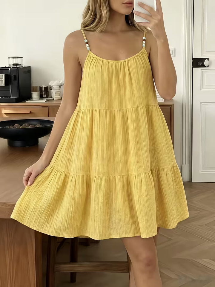 Masley - Loose Fit Spaghetti Strap Mini Dress