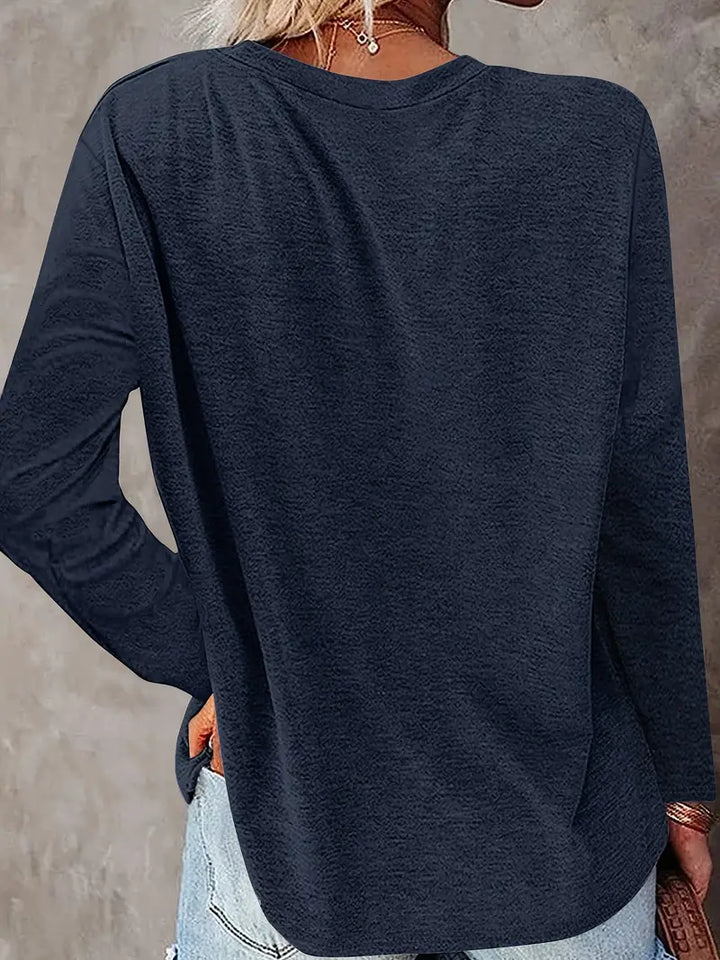 Levine - Elegant Long Sleeve Tunic Top With Sunflower Print