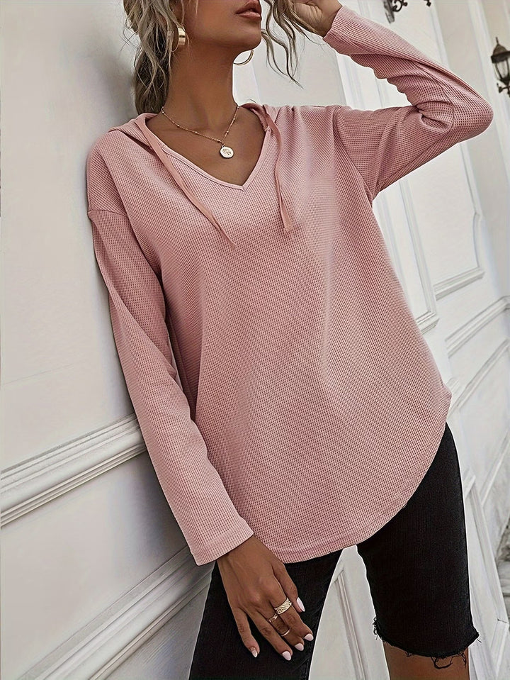Laurette - Long Sleeve V Neck Hoodie