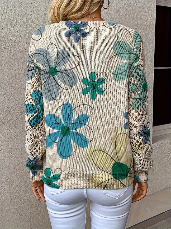 Marzena - Elegant Long Sleeve Sweater With Floral Print