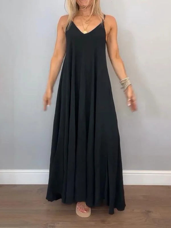 Jolanta - Stylish Cotton and Linen V Neck Dress