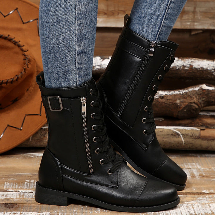 Kareema - Comfortable Side Zipper Leather Boots