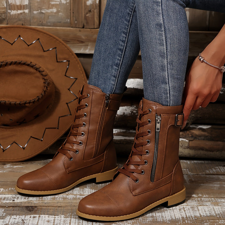 Kareema - Comfortable Side Zipper Leather Boots