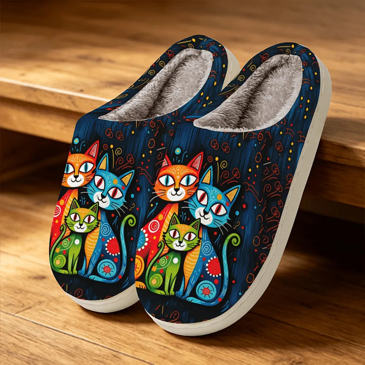 Jovisova - Cat Print Plush-Lined Slippers