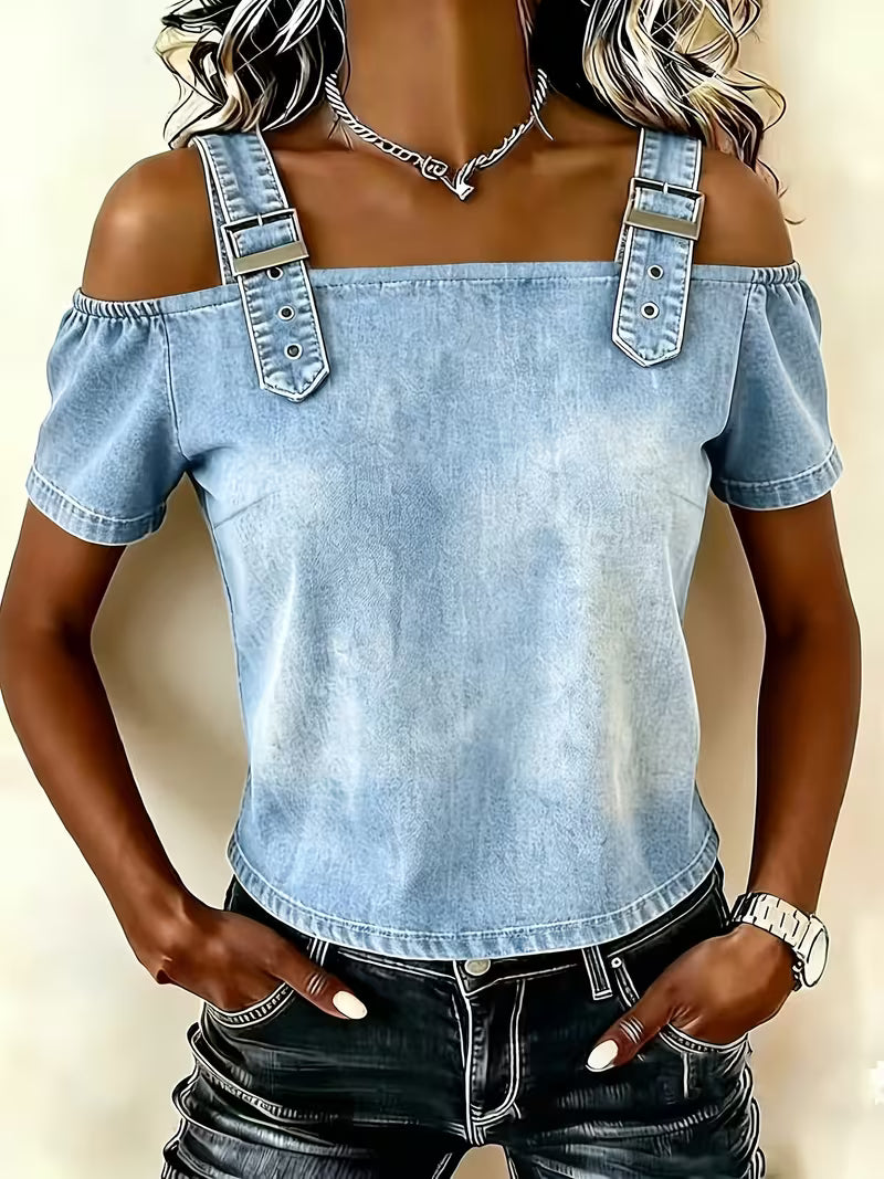 Kenya - Denim Off-Shoulder Short Sleeve Top