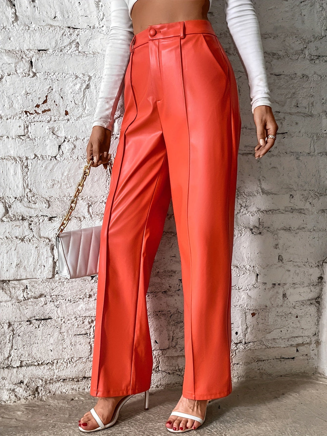 Francine - Casual Long Trousers With Decorative Stitching