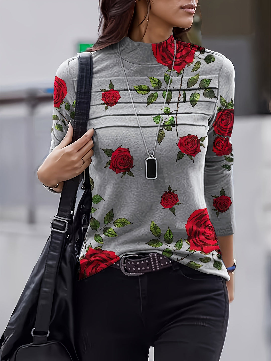 Fayeandra - Printed Mock Neck Top With Pleated Detail