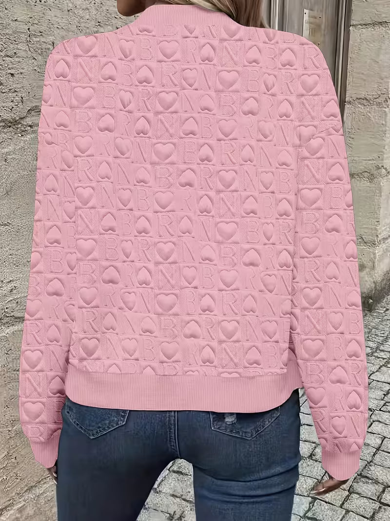 Mileisine - Embossed Heart Pattern Zip-Up Jacket