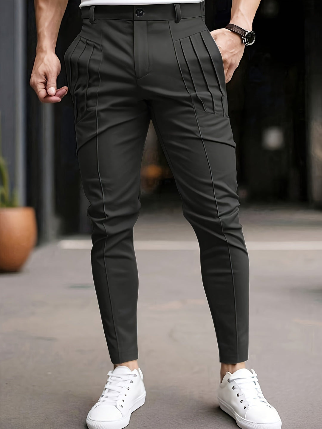 Lucier - Casual Slim Fit Pleated Pant Slant Pocket
