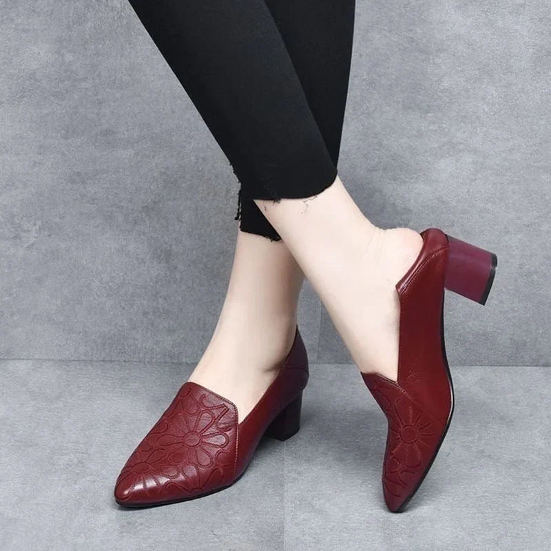 Tessana - Leather Embroidered Block Heel Pumps