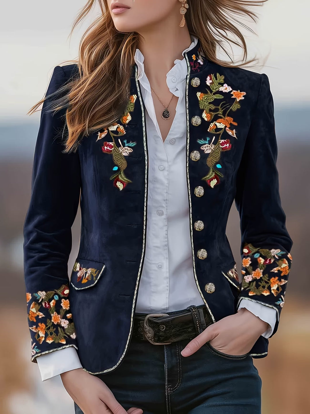 Anisaa - Elegant Jacket With Stand Collar