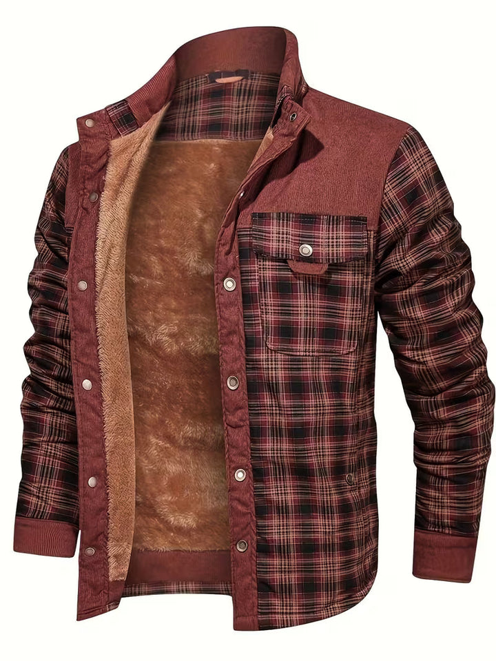 Fayeetta - Plush Lined Lapel Plaid Jacket