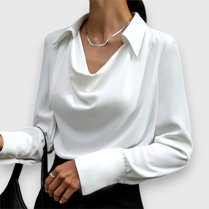 Solina - Long Sleeve Collar Draped Blouse