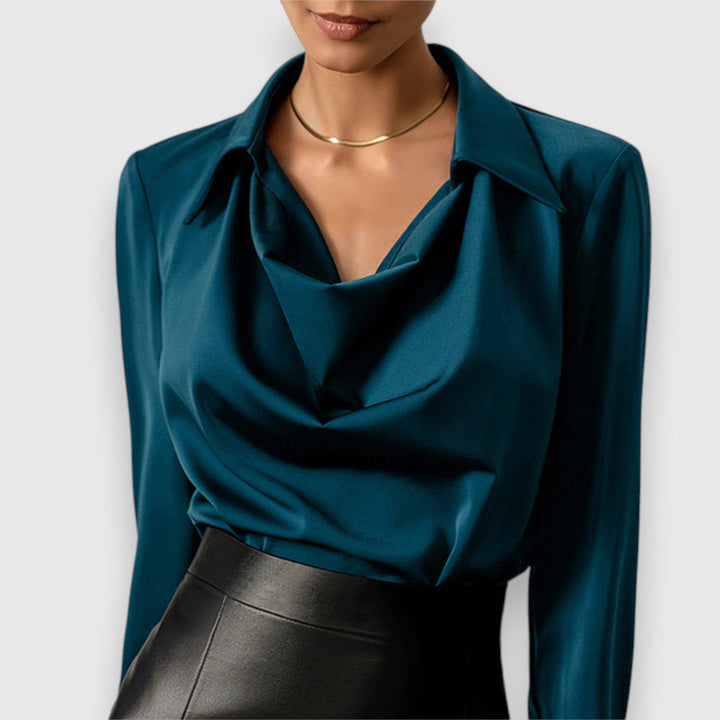 Solina - Long Sleeve Collar Draped Blouse