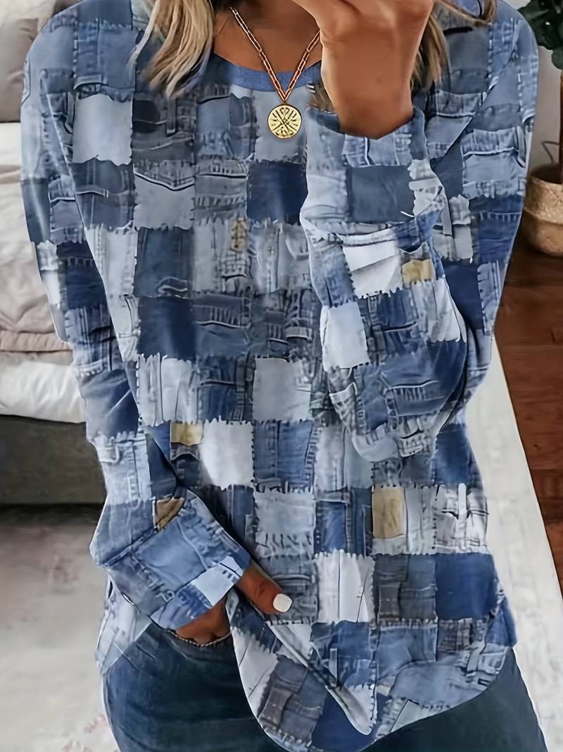 Talya - Casual Long Sleeve Top With Checkered Print
