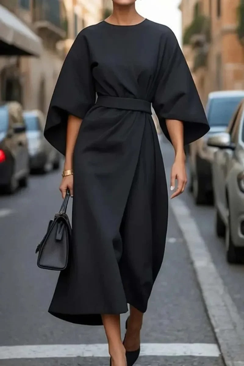 Avelenna - Elegant Dress With Cap Sleeves And Belt