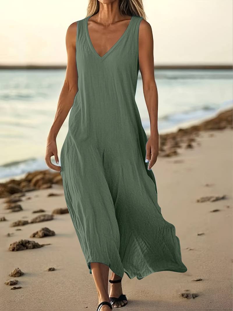 Brina - Elegant V-Neck Sleeveless Maxi Dress