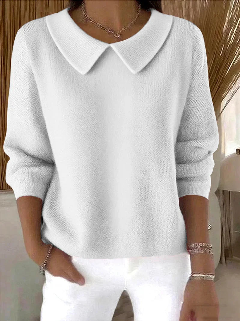 Hespera - Cotton Plain Long Sleeve Comfortable Sweater