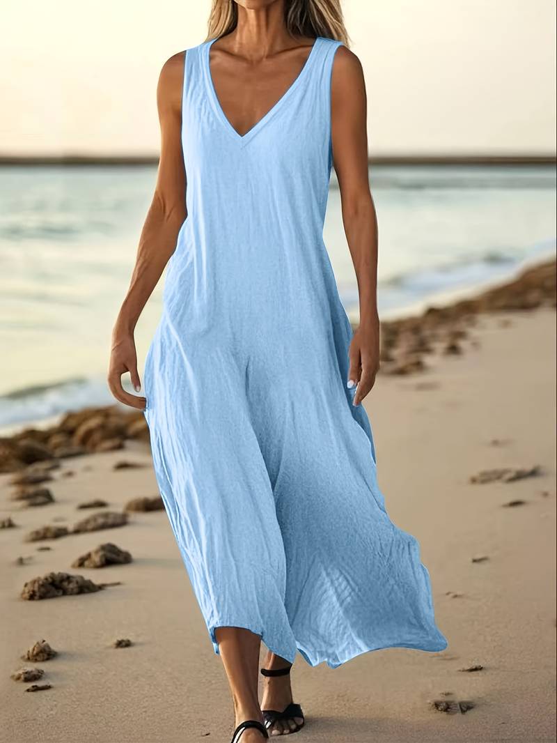 Brina - Elegant V-Neck Sleeveless Maxi Dress