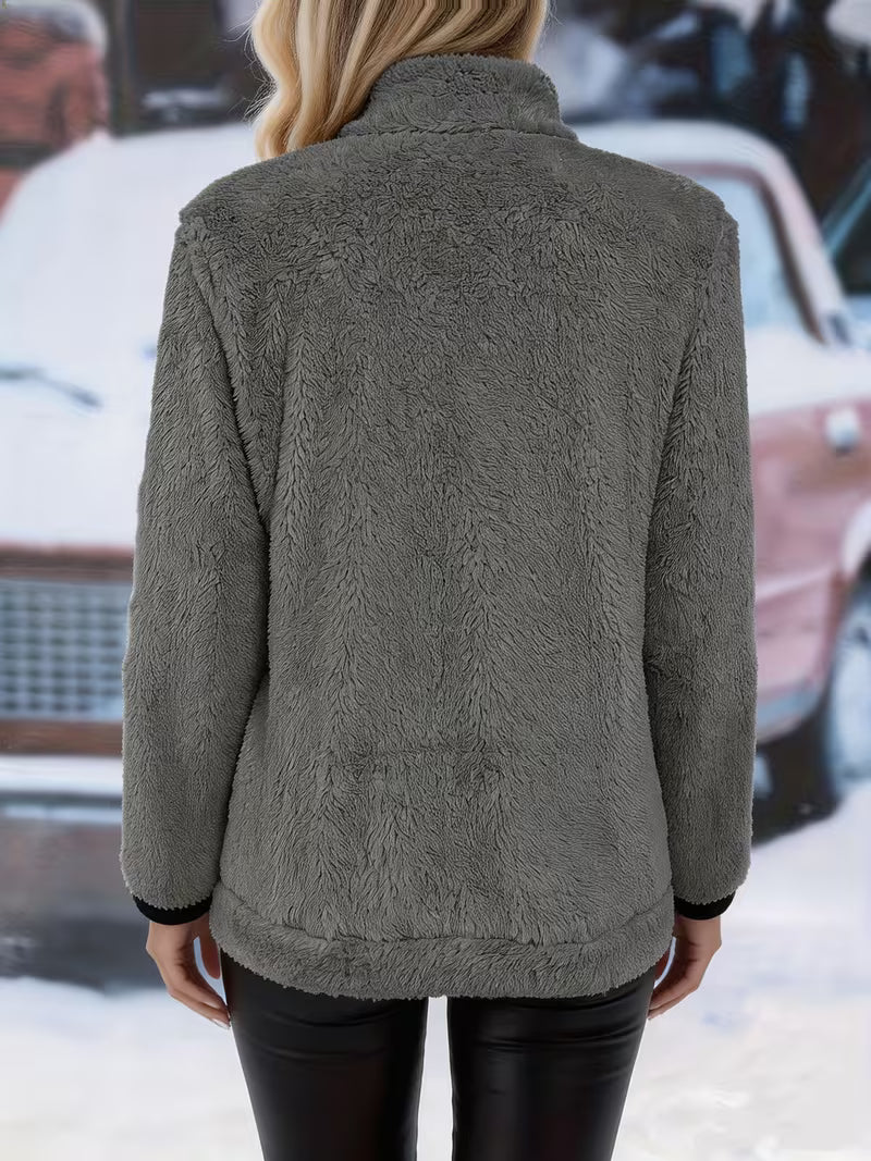 Esmeetta - Fuzzy Long Sleeve Zip-Up Jacket