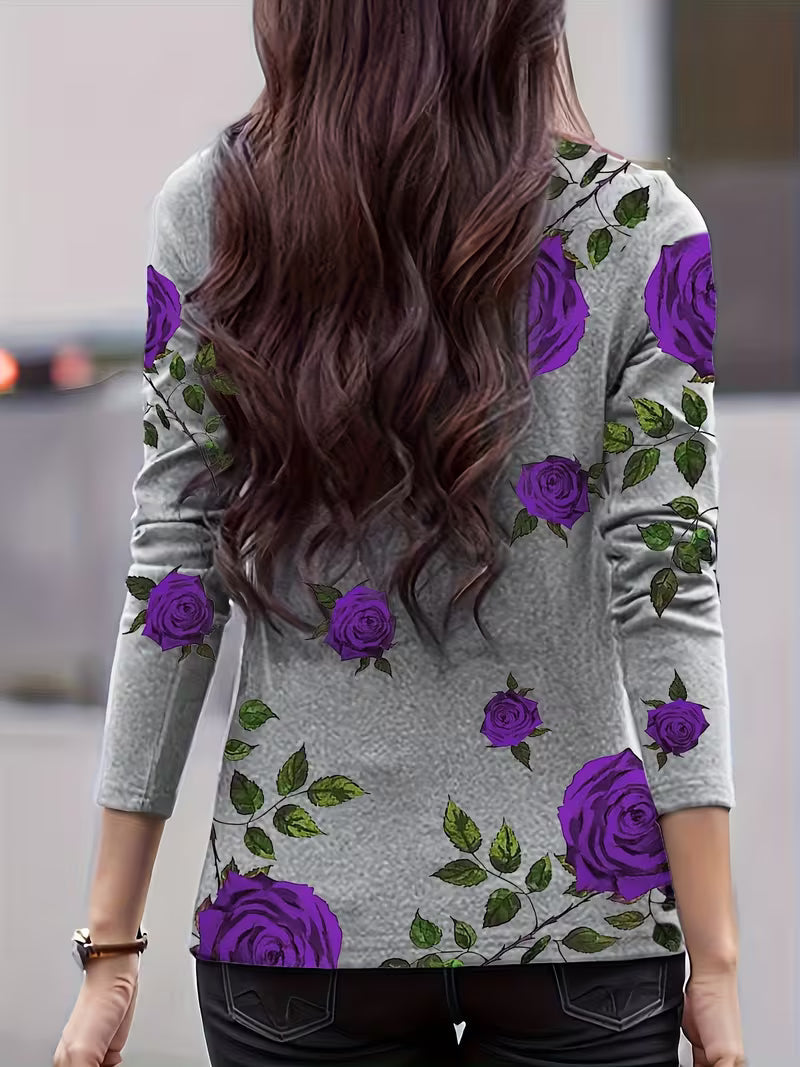 Gwenine - Floral Print Mock Neck Top