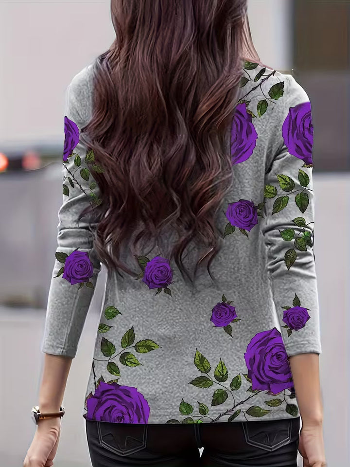 Gwenine - Floral Print Mock Neck Top