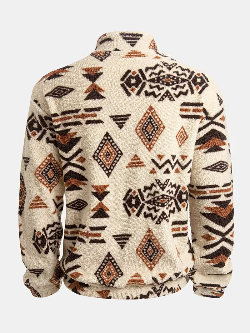 Veloelilda - Plush Ethnic Mock Neck Sweatshirt