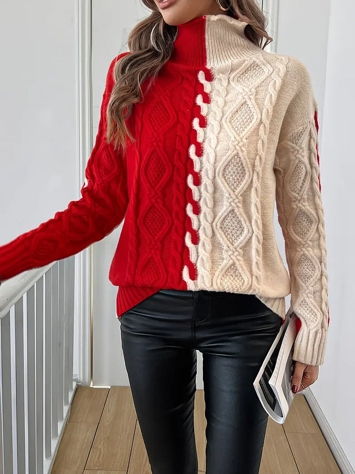 Leovia - Elegant Striped High Neck Sweater